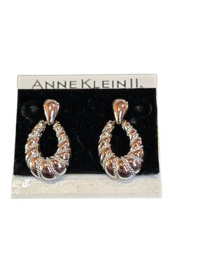 Anne Klein II Silvertone Door Knocker Vintage Pierced Earrings